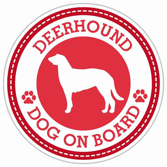 Dog on board DEERHOUND ディアハウンド レッド 肉球マーク 直径13cm 丸型 シール カーステッカー