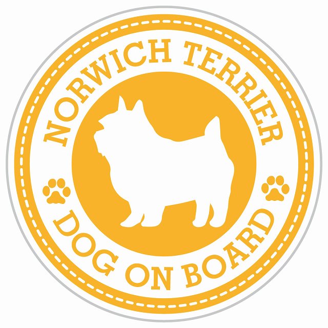 Dog on board NORWICH TERRIER ノーリッチテリア イエロー 肉球マーク 直径13cm 丸型 シール カーステッカー