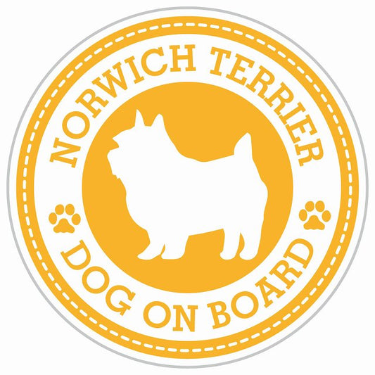 Dog on board NORWICH TERRIER ノーリッチテリア イエロー 肉球マーク 直径13cm 丸型 シール カーステッカー