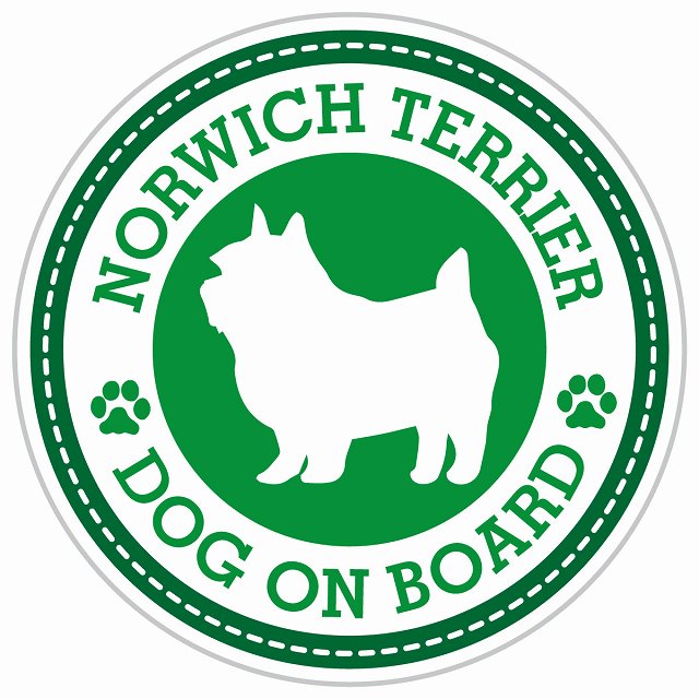 Dog on board NORWICH TERRIER ノーリッチテリア グリーン 肉球マーク 直径13cm 丸型 シール カーステッカー