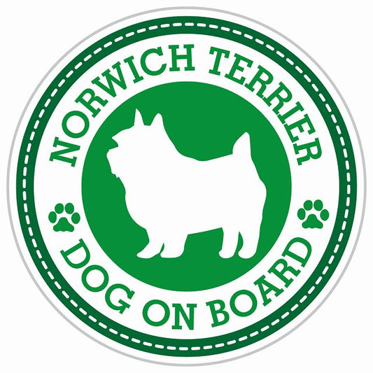 Dog on board NORWICH TERRIER ノーリッチテリア グリーン 肉球マーク 直径13cm 丸型 シール カーステッカー