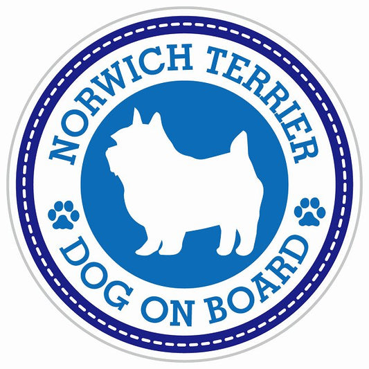 Dog on board NORWICH TERRIER ノーリッチテリア ブルー 肉球マーク 直径13cm 丸型 シール カーステッカー