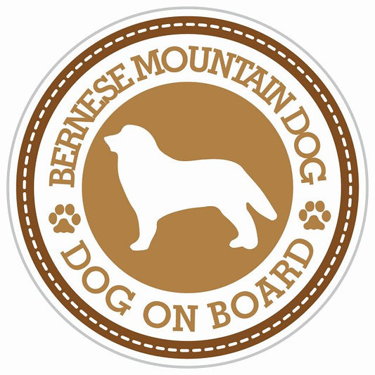 Dog on board BERNESE MOUNTAIN DOG バーニーズマウンテンドッグ ブラウン 肉球マーク 直径13cm 丸型 シール カーステッカー