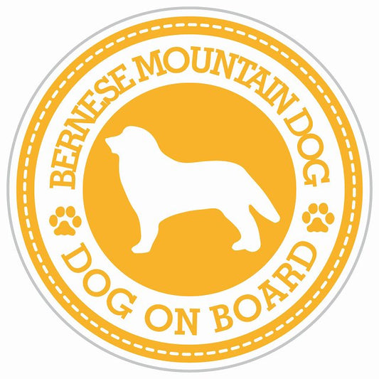 Dog on board BERNESE MOUNTAIN DOG バーニーズマウンテンドッグ イエロー 肉球マーク 直径13cm 丸型 シール カーステッカー