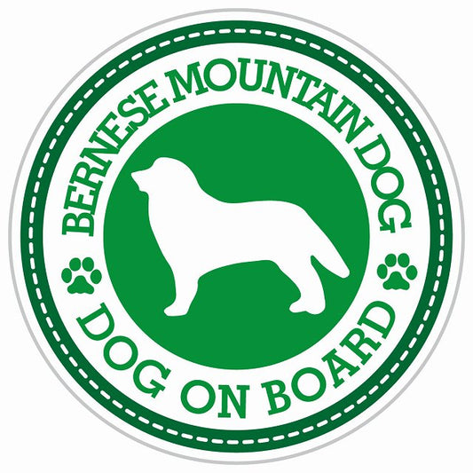 Dog on board BERNESE MOUNTAIN DOG バーニーズマウンテンドッグ グリーン 肉球マーク 直径13cm 丸型 シール カーステッカー