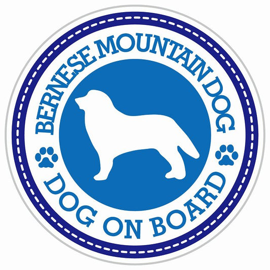 Dog on board BERNESE MOUNTAIN DOG バーニーズマウンテンドッグ ブルー 肉球マーク 直径13cm 丸型 シール カーステッカー