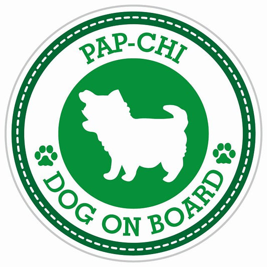 Dog on board PAP-CHI パピチワ グリーン 肉球マーク 直径13cm 丸型 シール カーステッカー