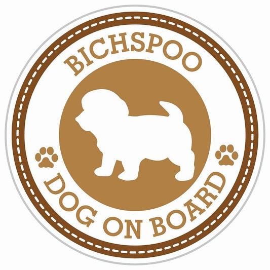 Dog on board BICHSPOO ビションプー ブラウン 肉球マーク 直径13cm 丸型 シール カーステッカー