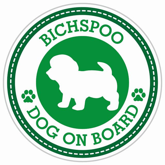 Dog on board BICHSPOO ビションプー グリーン 肉球マーク 直径13cm 丸型 シール カーステッカー