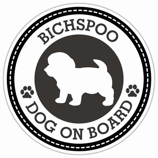 Dog on board BICHSPOO ビションプー ブラック 肉球マーク 直径13cm 丸型 シール カーステッカー