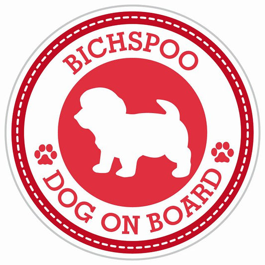 Dog on board BICHSPOO ビションプー レッド 肉球マーク 直径13cm 丸型 シール カーステッカー