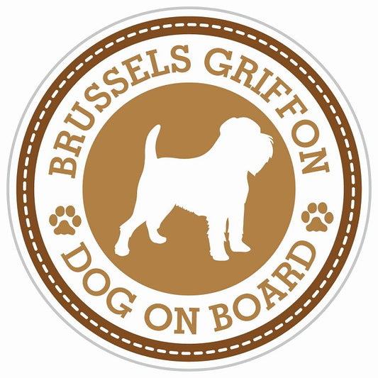 Dog on board BRUSSELS GRIFFON ブリュッセル・グリフォン ブラウン 肉球マーク 直径13cm 丸型 シール カーステッカー
