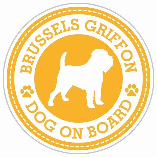 Dog on board BRUSSELS GRIFFON ブリュッセル・グリフォン イエロー 肉球マーク 直径13cm 丸型 シール カーステッカー