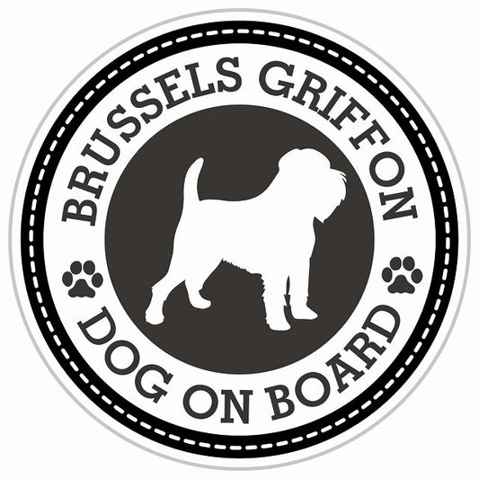 Dog on board BRUSSELS GRIFFON ブリュッセル・グリフォン ブラック 肉球マーク 直径13cm 丸型 シール カーステッカー
