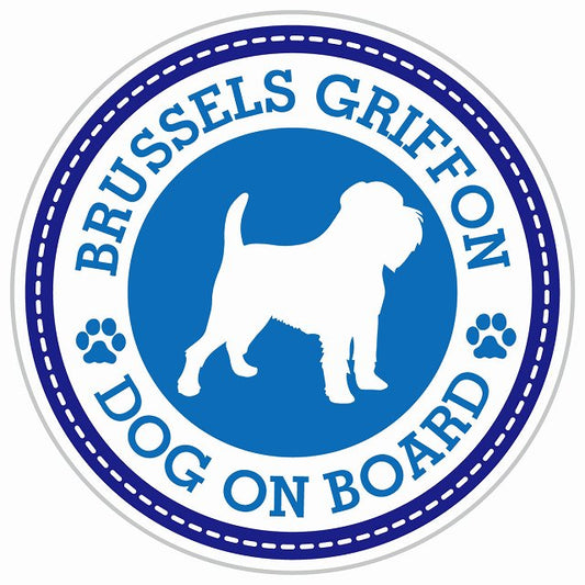 Dog on board BRUSSELS GRIFFON ブリュッセル・グリフォン ブルー 肉球マーク 直径13cm 丸型 シール カーステッカー