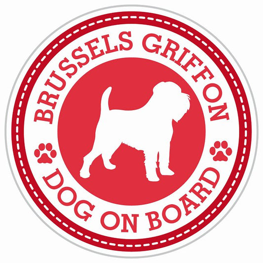 Dog on board BRUSSELS GRIFFON ブリュッセル・グリフォン レッド 肉球マーク 直径13cm 丸型 シール カーステッカー