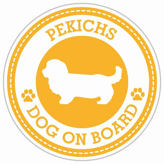 Dog on board PEKICHS ペキックス イエロー 肉球マーク 直径13cm 丸型 シール カーステッカー