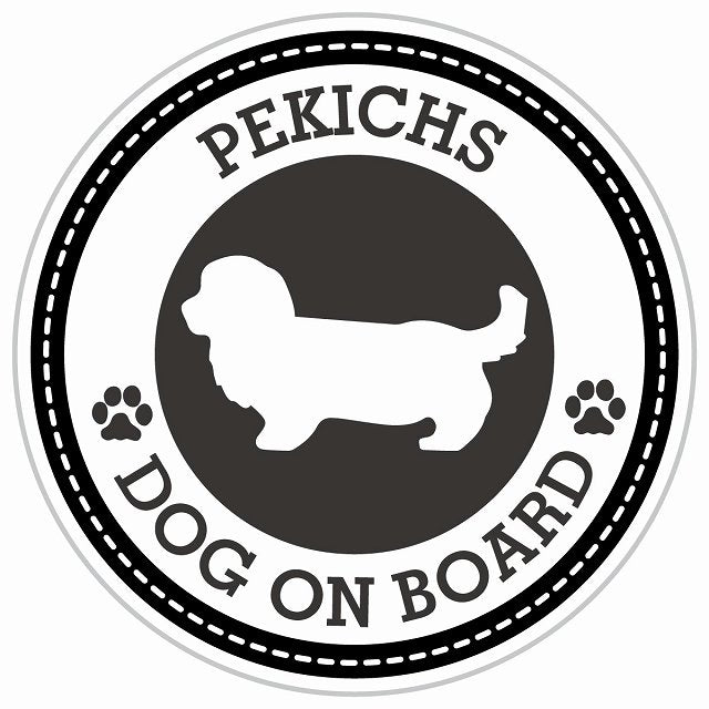 Dog on board PEKICHS ペキックス ブラック 肉球マーク 直径13cm 丸型 シール カーステッカー