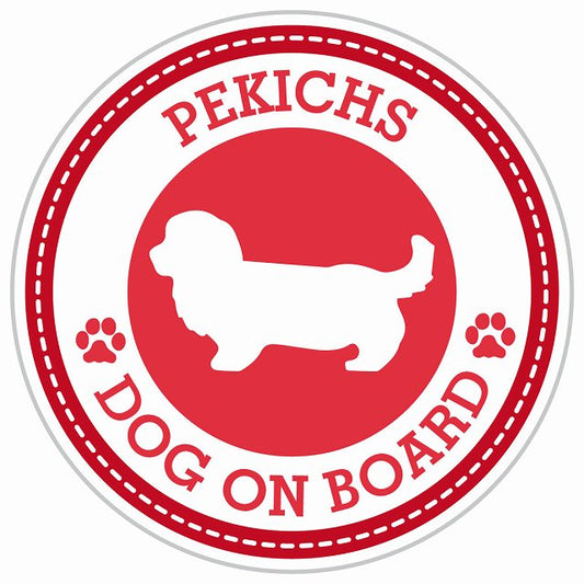 Dog on board PEKICHS ペキックス レッド 肉球マーク 直径13cm 丸型 シール カーステッカー