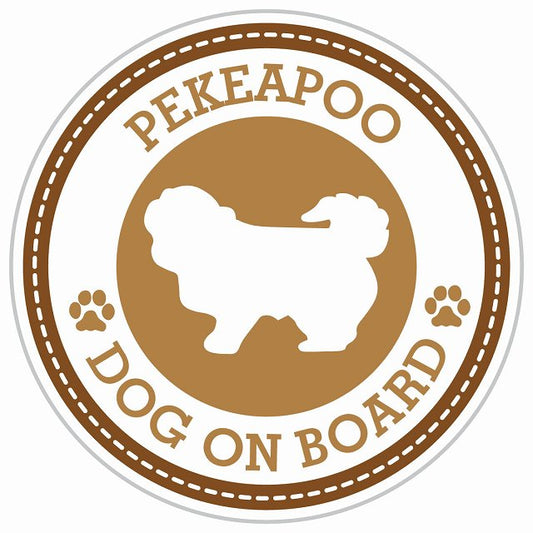 Dog on board PEKEAPOO ペキプー ブラウン 肉球マーク 直径13cm 丸型 シール カーステッカー