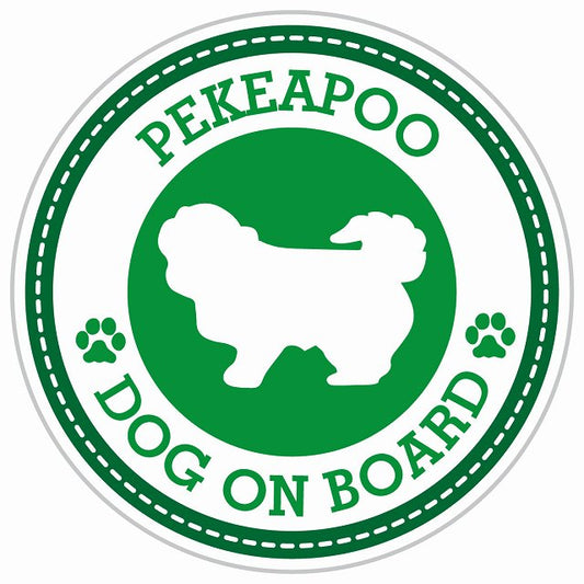 Dog on board PEKEAPOO ペキプー グリーン 肉球マーク 直径13cm 丸型 シール カーステッカー