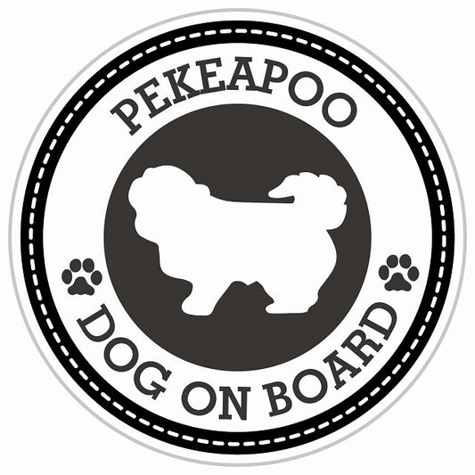 Dog on board PEKEAPOO ペキプー ブラック 肉球マーク 直径13cm 丸型 シール カーステッカー