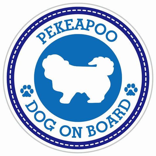 Dog on board PEKEAPOO ペキプー ブルー 肉球マーク 直径13cm 丸型 シール カーステッカー