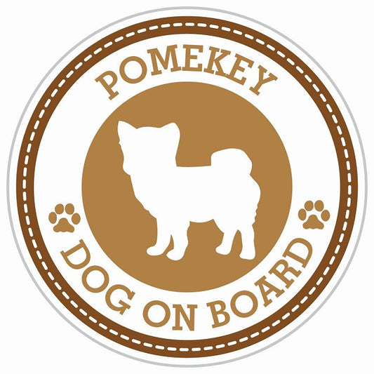 Dog on board POMEKEY ポメキー ブラウン 肉球マーク 直径13cm 丸型 シール カーステッカー