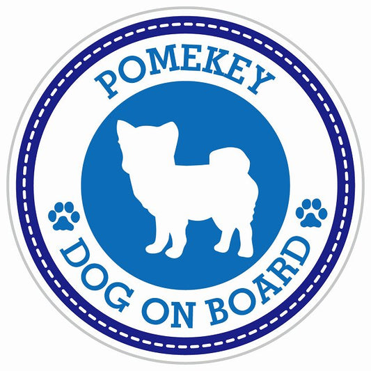 Dog on board POMEKEY ポメキー ブルー 肉球マーク 直径13cm 丸型 シール カーステッカー