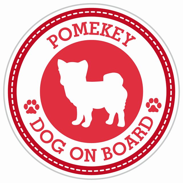 Dog on board POMEKEY ポメキー レッド 肉球マーク 直径13cm 丸型 シール カーステッカー