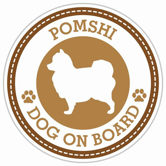 Dog on board POMSHI ポメ柴 ブラウン 肉球マーク 直径13cm 丸型 シール カーステッカー