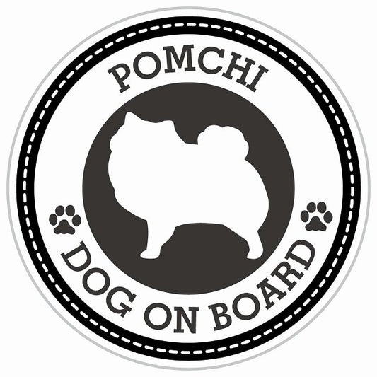 Dog on board POMCHI ポメチワ ブラック 肉球マーク 直径13cm 丸型 シール カーステッカー