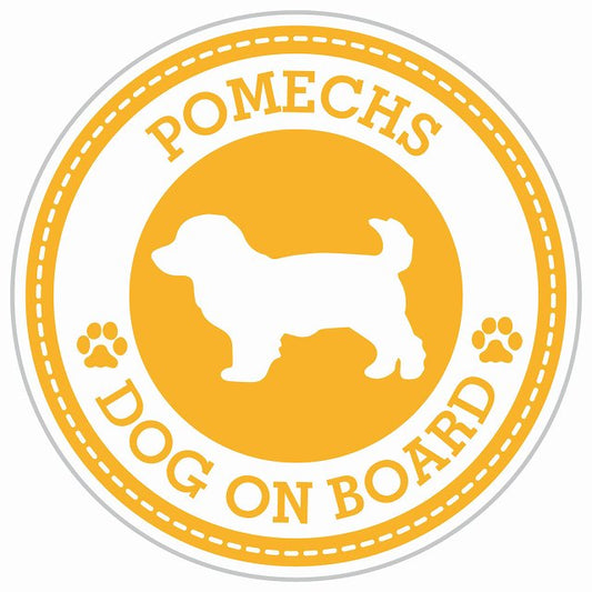 Dog on board POMECHS ポメックス イエロー 肉球マーク 直径13cm 丸型 シール カーステッカー