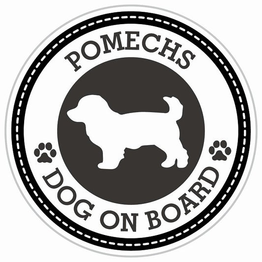Dog on board POMECHS ポメックス ブラック 肉球マーク 直径13cm 丸型 シール カーステッカー