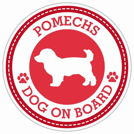 Dog on board POMECHS ポメックス レッド 肉球マーク 直径13cm 丸型 シール カーステッカー