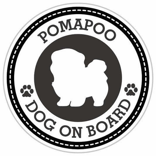 Dog on board POMAPOO ポメプー ブラック 肉球マーク 直径13cm 丸型 シール カーステッカー