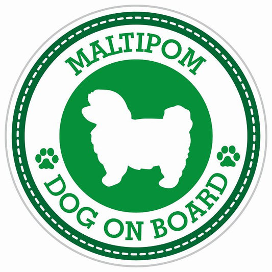 Dog on board MALTIPOM ポメマル グリーン 肉球マーク 直径13cm 丸型 シール カーステッカー