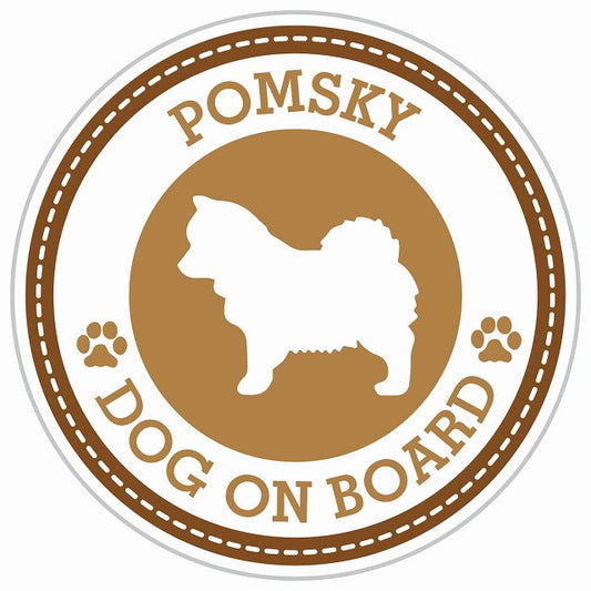 Dog on board POMSKY ポンスキー ブラウン 肉球マーク 直径13cm 丸型 シール カーステッカー