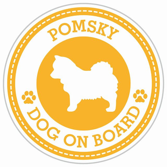 Dog on board POMSKY ポンスキー イエロー 肉球マーク 直径13cm 丸型 シール カーステッカー