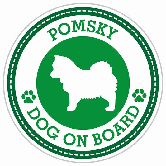 Dog on board POMSKY ポンスキー グリーン 肉球マーク 直径13cm 丸型 シール カーステッカー