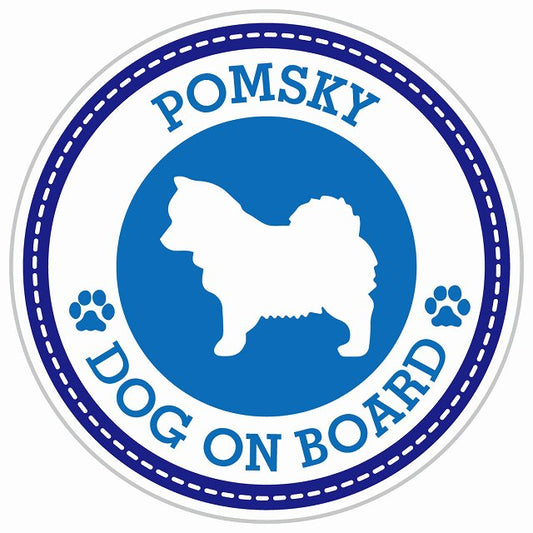 Dog on board POMSKY ポンスキー ブルー 肉球マーク 直径13cm 丸型 シール カーステッカー