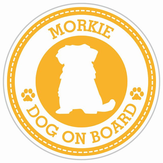 Dog on board MORKIE マルーキー イエロー 肉球マーク 直径13cm 丸型 シール カーステッカー