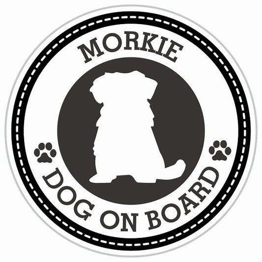 Dog on board MORKIE マルーキー ブラック 肉球マーク 直径13cm 丸型 シール カーステッカー