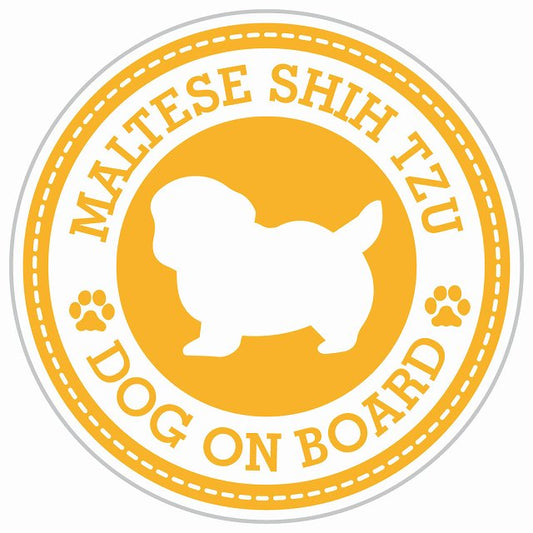 Dog on board MALTESE SHIH TZU マルシーズー イエロー 肉球マーク 直径13cm 丸型 シール カーステッカー