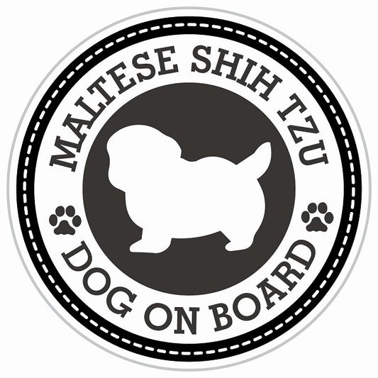 Dog on board MALTESE SHIH TZU マルシーズー ブラック 肉球マーク 直径13cm 丸型 シール カーステッカー