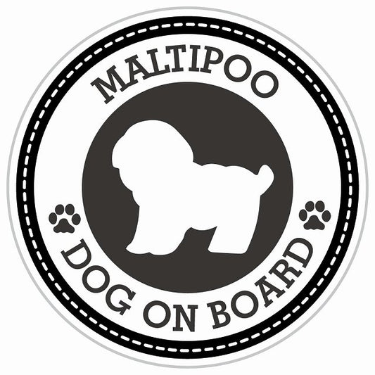 Dog on board MALTIPOO マルプー ブラック 肉球マーク 直径13cm 丸型 シール カーステッカー