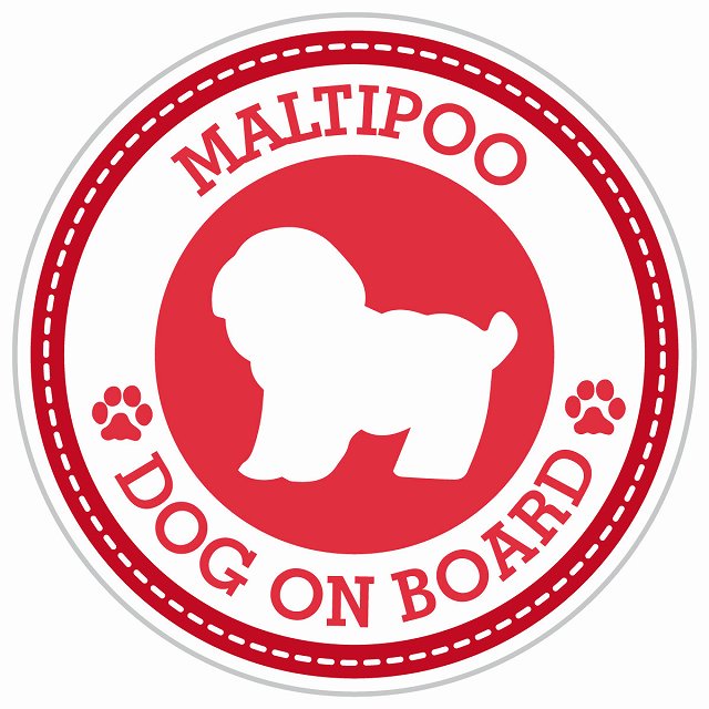 Dog on board MALTIPOO マルプー レッド 肉球マーク 直径13cm 丸型 シール カーステッカー