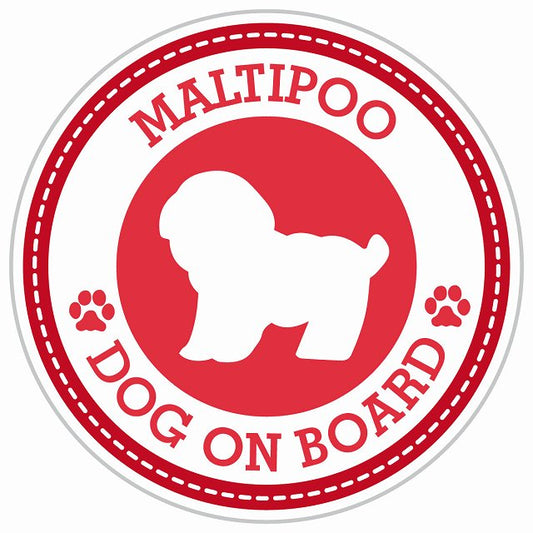 Dog on board MALTIPOO マルプー レッド 肉球マーク 直径13cm 丸型 シール カーステッカー