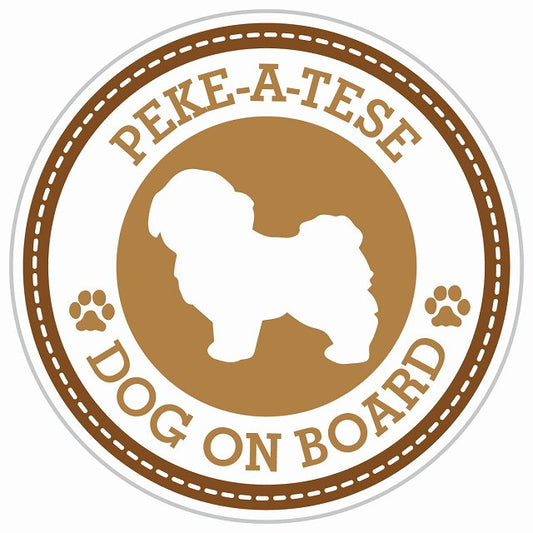 Dog on board PEKE-A-TESE マルペキ ブラウン 肉球マーク 直径13cm 丸型 シール カーステッカー
