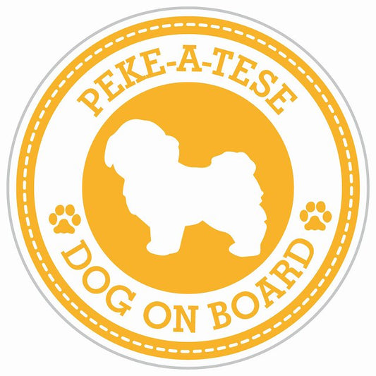 Dog on board PEKE-A-TESE マルペキ イエロー 肉球マーク 直径13cm 丸型 シール カーステッカー